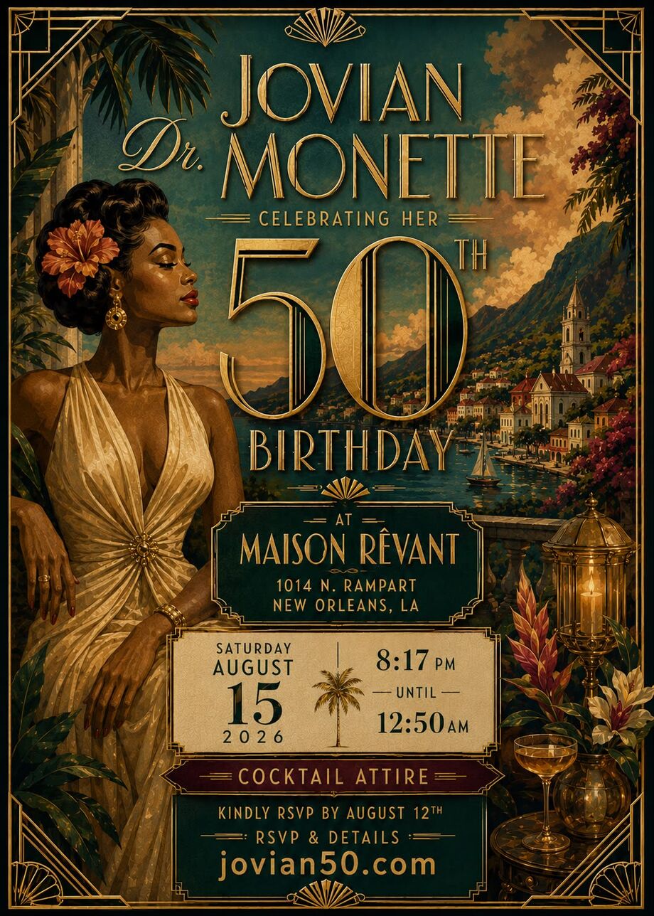 Dr. Jovian Monette 50th Birthday official invitation